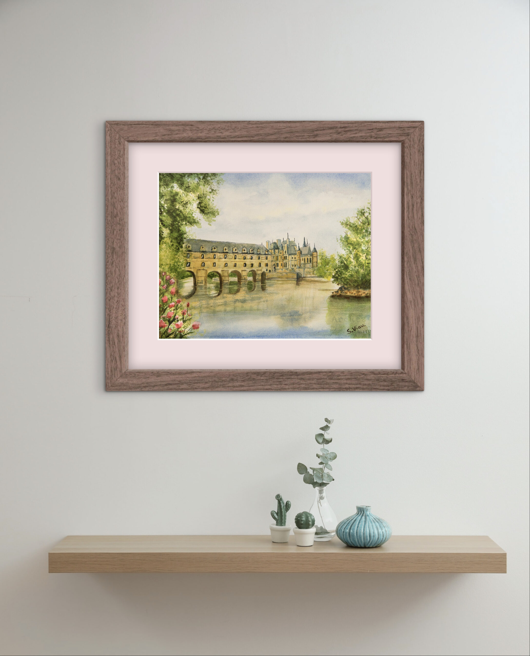 Chenonceau Castle watercolor print, European Architecture Wall Art, France - Image 2